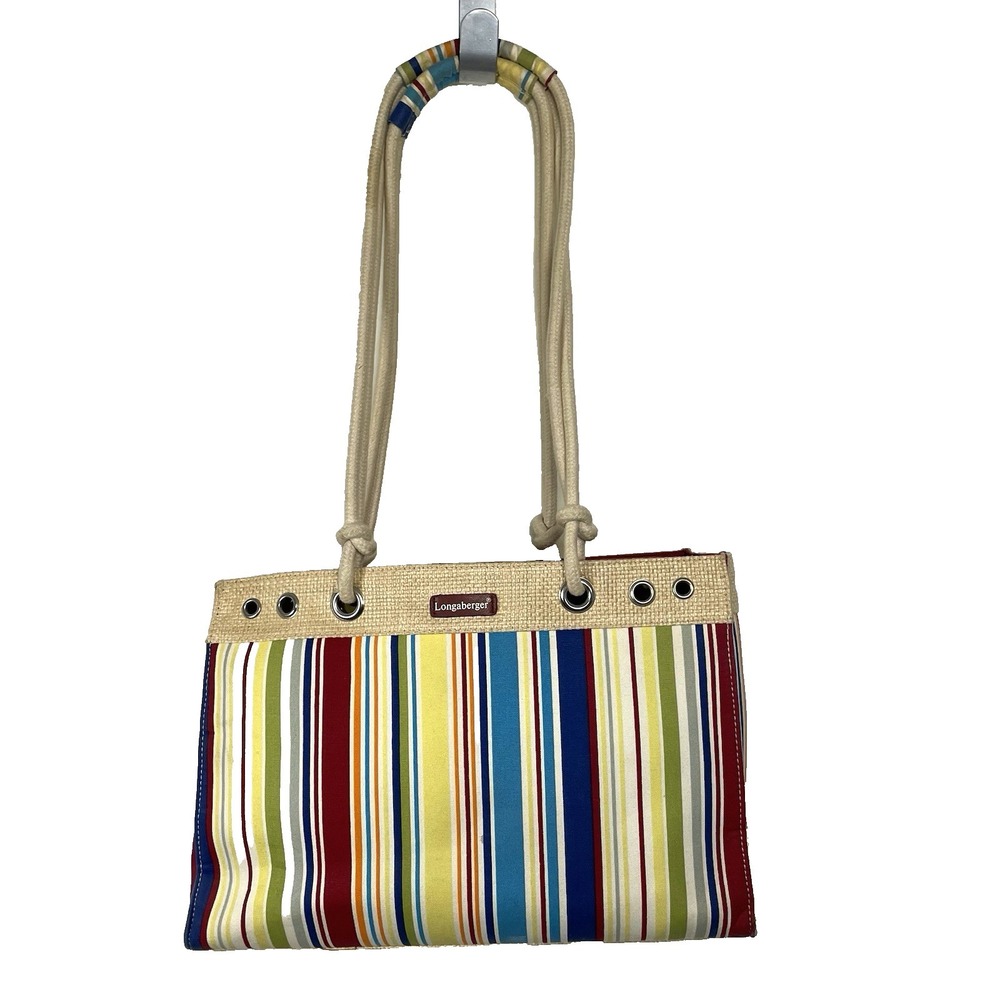 Longaberger Homestead Multicolor Stripe Double Handle Tote Bag Large 13x9.5x3"
